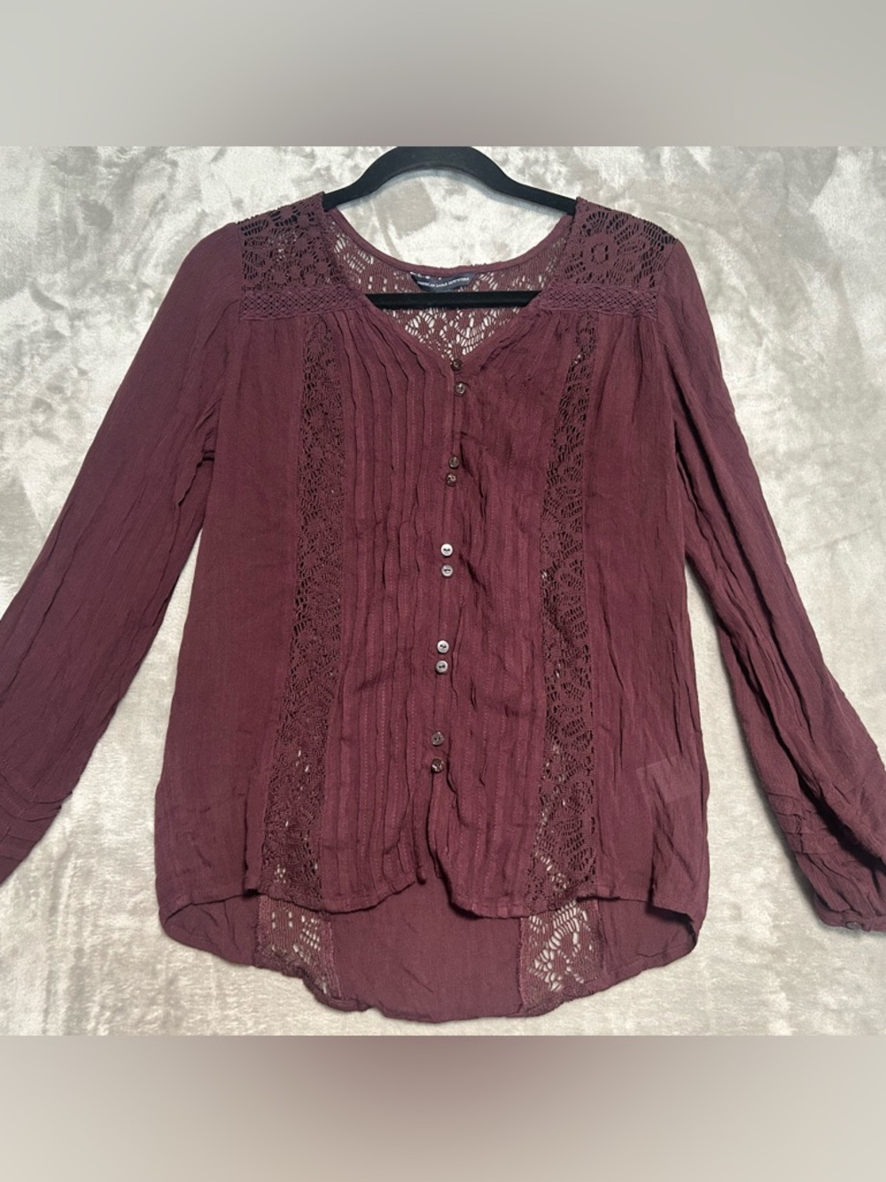 American Eagle Gauze Button Up Blouse Top Women’s Small Lace Peasant Boho